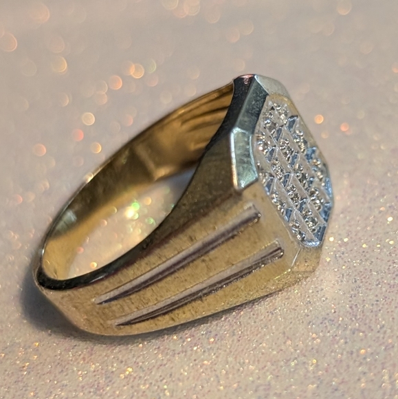 Vintage Gold Plate Over Sterling Ring with Pave CZ Diamonds.   Size 10